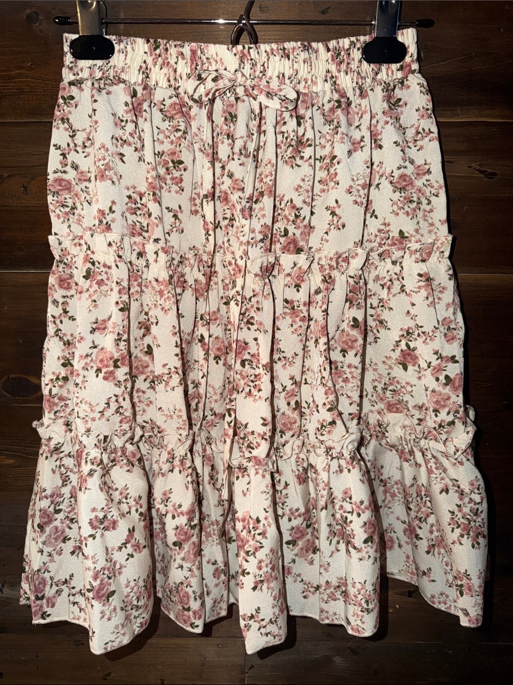 Floral Tiered Smocked Waist Skirt - Pink Floral